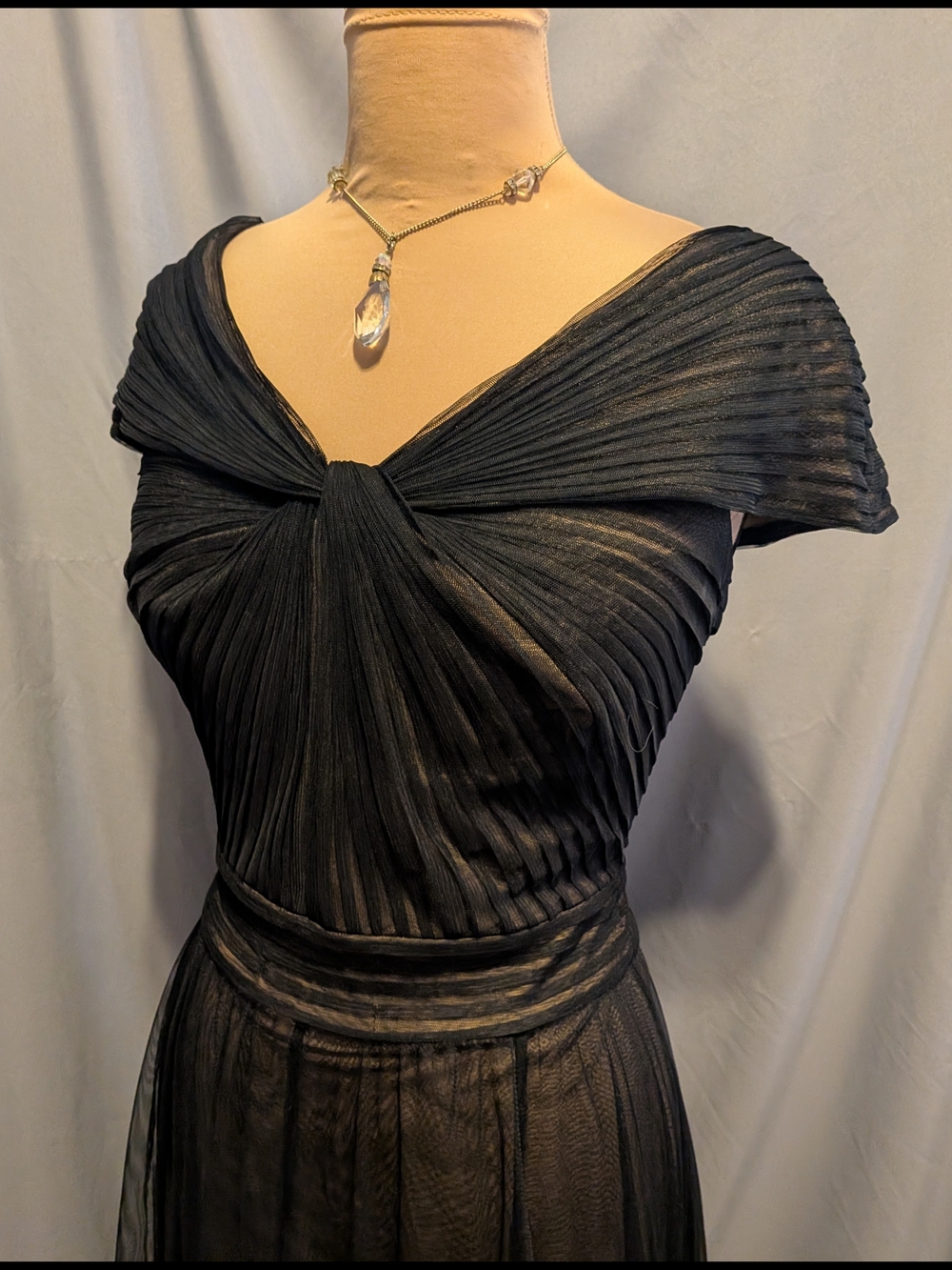 Tadashi Shoji Black Pleated Sheer Maxi Dress Size 4 - Picture 7 of 12